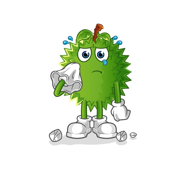 Durian huilen met een tissue. cartoon mascotte vector