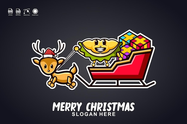 durian sleigh ride merry christmas cute mascot character logo design