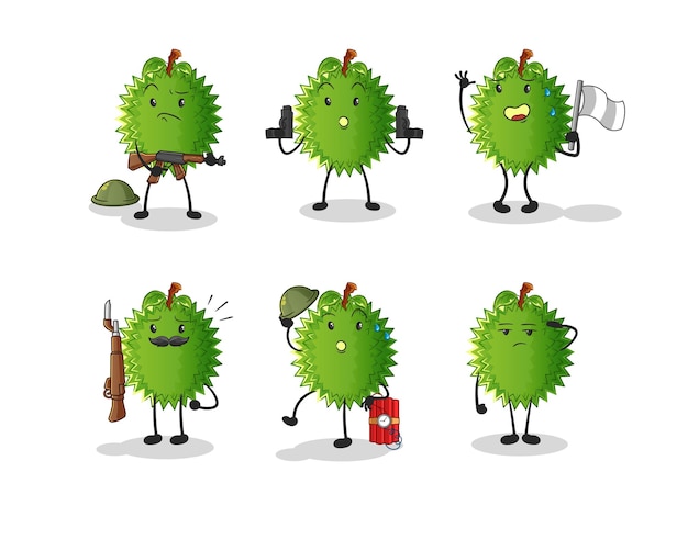 Durian troepen karakter cartoon mascotte vector