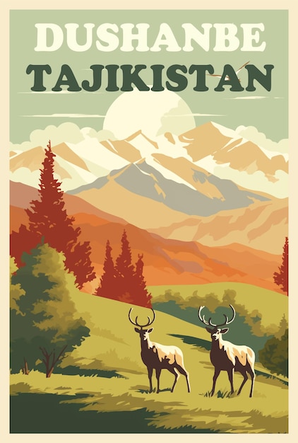 Vector dushanbe tajikistan retro poster