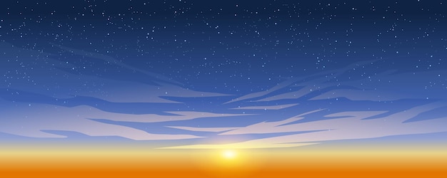 Vettore fondo di cielo al crepuscolo con nuvole e stelle