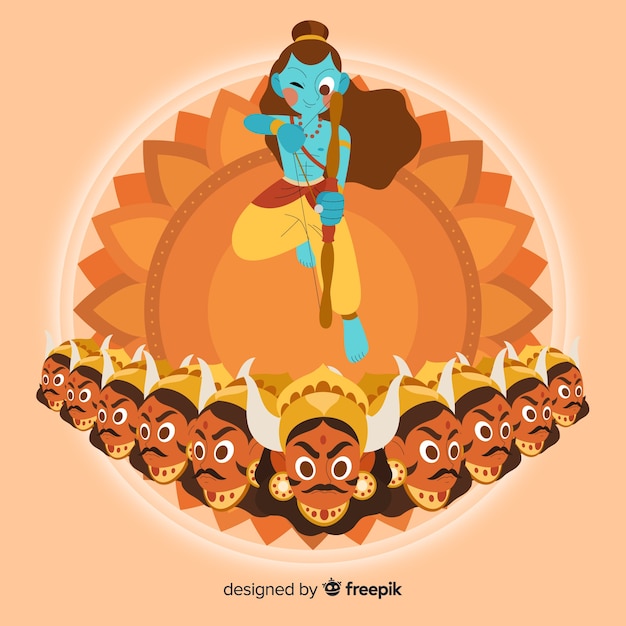 Vector dussehra background hand drawn style