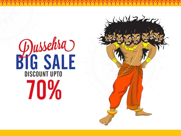 Dussehra Big Sale posterontwerp met 70 kortingsaanbieding en Demon King Ravana.