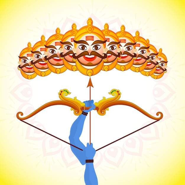 Dussehra Celebration achtergrond met Lord Rama gericht op demon Ravana illustratie