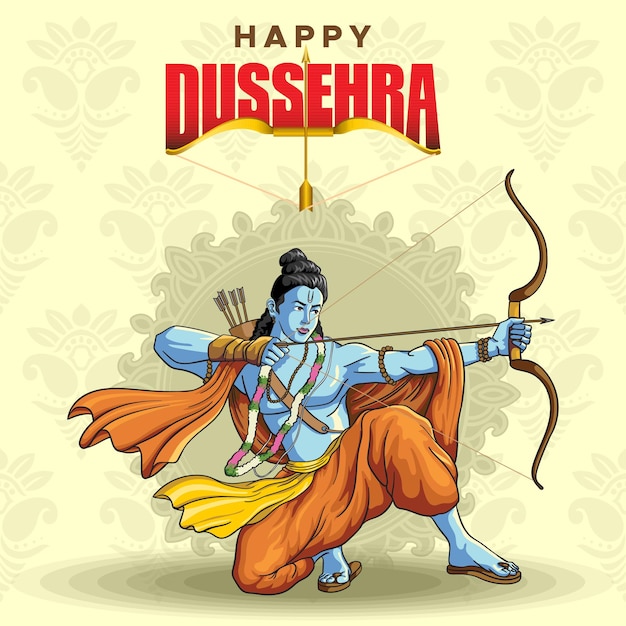 Vector dussehra groeten van lord ram, met als doel een goede overwinning te behalen