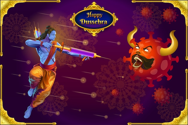 Dussehra scene with rama attacking virus with vaccine