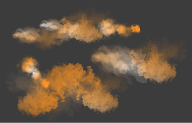 Vector dust colorful sand clouds with flying dusty on dark grey background concept of desert sandstorm