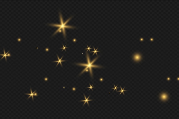 The dust is yellow yellow sparks and golden stars shine with special light vector sparkles on a tran...