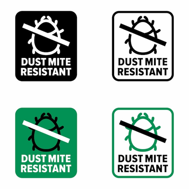 Dust mite resistant fabrics, coverings, product property information sign