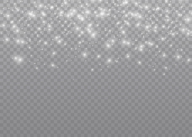 ほこりの火花と金色の星が特別な光で輝いています。透明な背景にきらめきます。クリスマスライト効果。きらめく魔法のほこりの粒子。