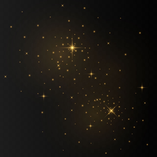 The dust sparks and golden stars shine with special light.  sparkles on a transparent background.   Sparkling magical dust particles.