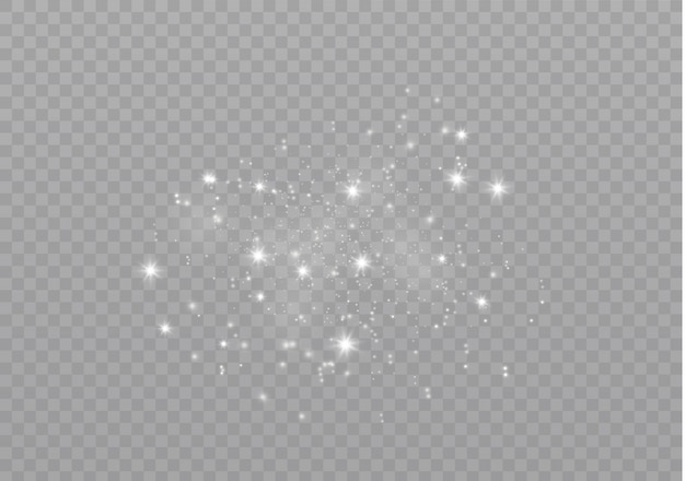 Le scintille di polvere e le stelle dorate brillano di luce speciale. particelle di polvere magica scintillante.