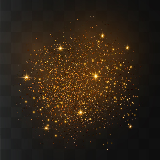 The dust sparks and golden stars shine with special light. Sparkling magical dust particles. 