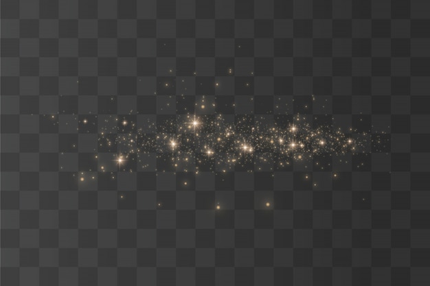 먼지 불꽃과 황금빛 별이 특별한 빛으로 빛납니다. 반짝이는 마법의 먼지 입자.
