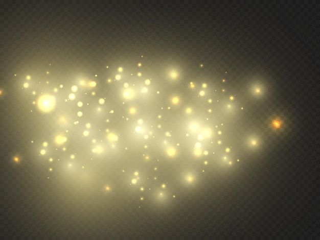 The dust sparks and golden stars shine with special light. vector sparkles on a transparent background. christmas light effect. sparkling magical dust particles.