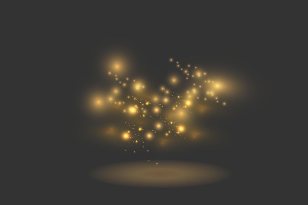 The dust sparks and golden stars shine with special light Vector sparkles on a transparent background Christmas light effect Sparkling magical dust particles