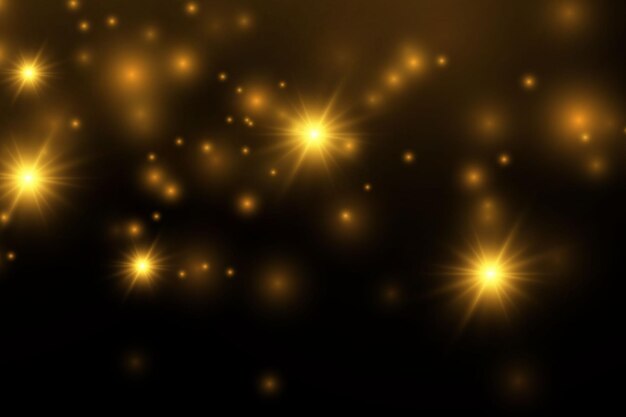 The dust sparks and golden stars shine with special light Vector sparkles on a transparent background Christmas light effect Sparkling magical dust particles