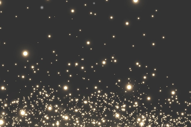 Le scintille di polvere e le stelle dorate brillano di una luce speciale il vettore brilla su uno sfondo trasparente effetto luce natalizia particelle di polvere magica scintillanti