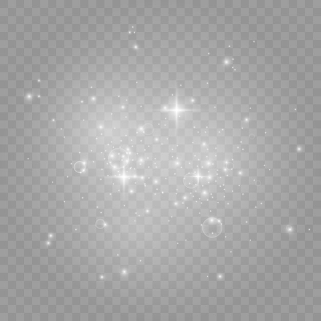 ほこりの火花と白い星が特別な光で輝きます。きらめく魔法のちり粒子。