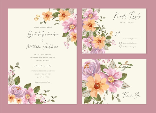 Dusty pink and peach peony floral wedding invitation