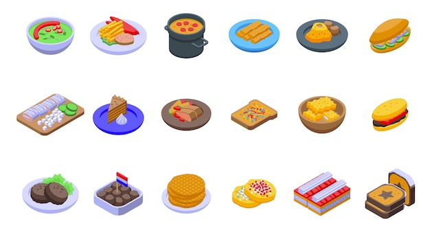 Dutch cuisine icons set isometric vector cheese dairy