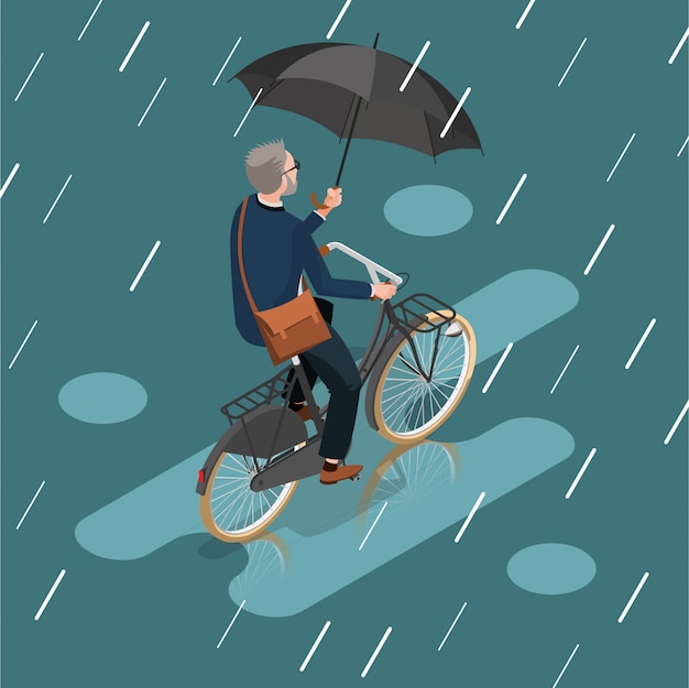 雨の下でオランダのサイクリスト