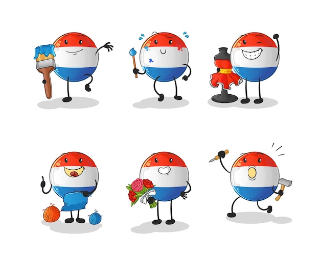 Dutch flag artist group character cartoon mascot vector