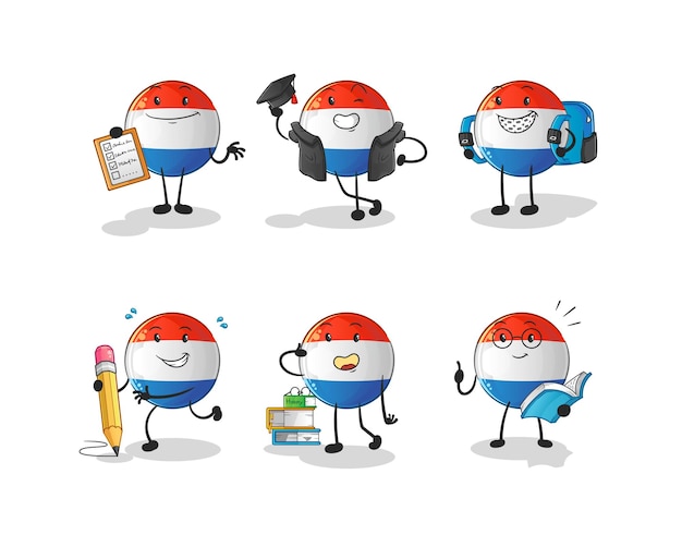 Dutch flag education set character cartoon mascot vector