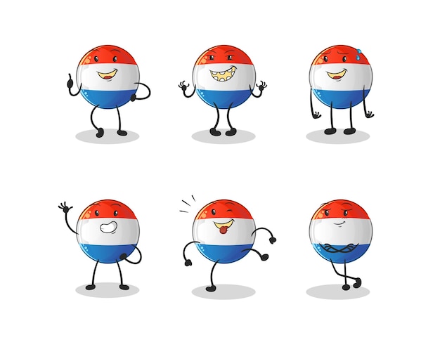 dutch flag happy set character. cartoon mascot vector