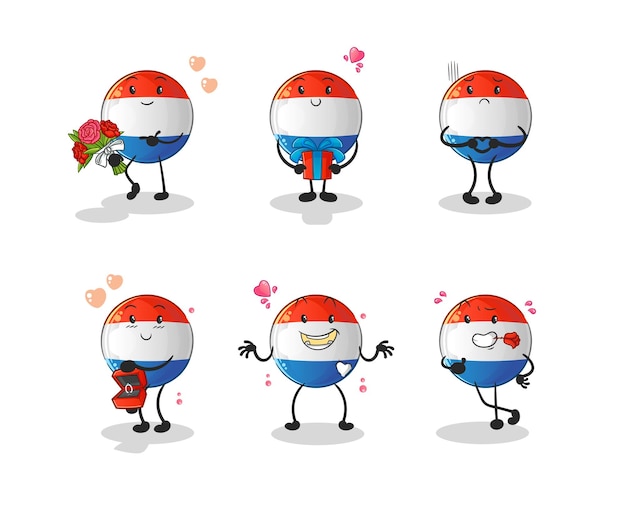 Dutch flag love set character cartoon mascot vector