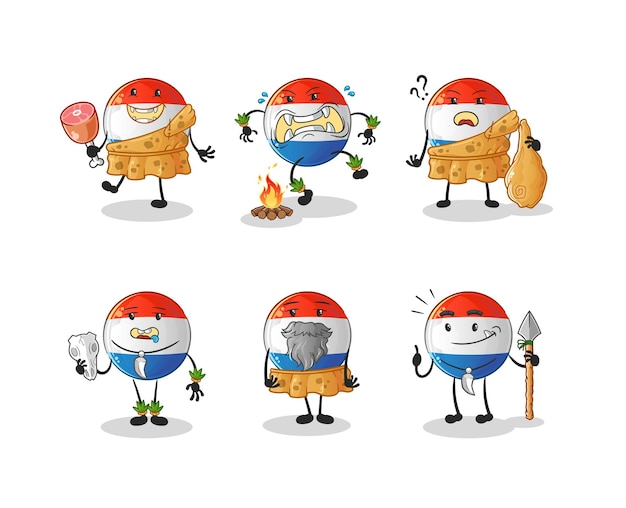 Dutch flag primitive man group character mascot vector