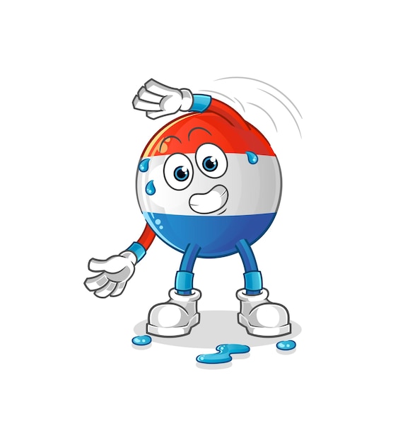 Dutch flag stretching character. cartoon mascot vector