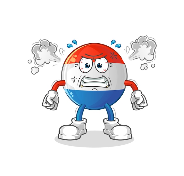 Dutch flag very angry mascot. cartoon vector