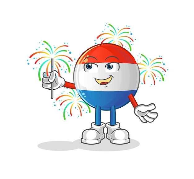 Dutch flag with fireworks mascot cartoon vector