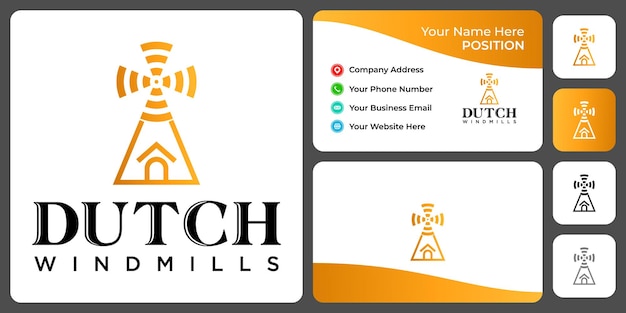 Dutch windmills logo design with business card template.