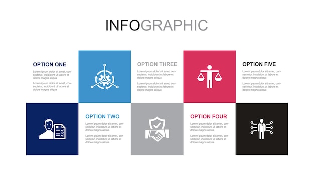 Duty control trust ethics competence icons Infographic design layout template Creative presentation concept with 5 steps