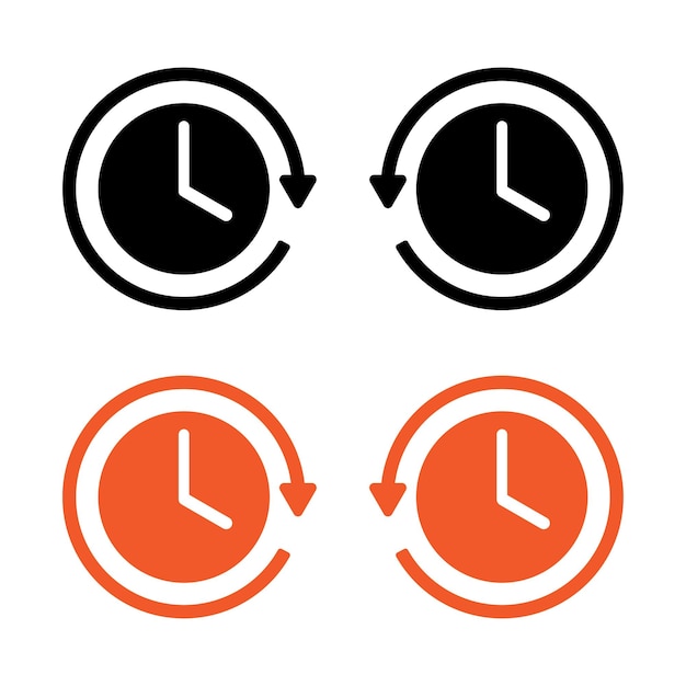 Duur pictogram 24 uur herhalen met de klok mee tegen de klok in icon set