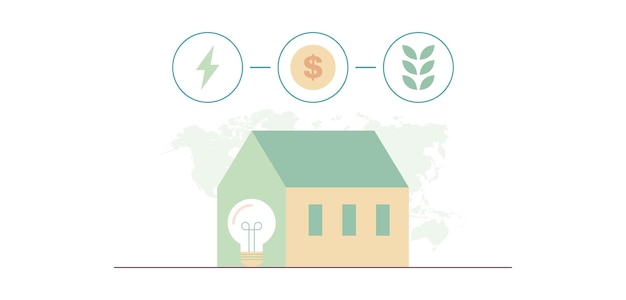 Vector duurzaamheid energieverbruik thuis en groene stroom besparen horizontaal concept.