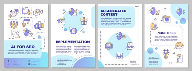 Duurzame AI voor SEO brochure sjabloon veelkleurige pamfletontwerp met dunne lineaire iconen 4 vector lay-outs