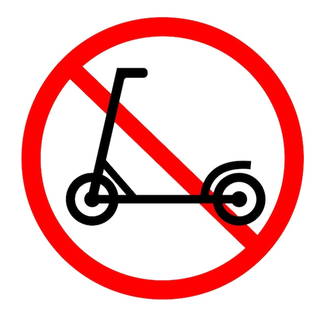 Duw scooter verbodsbord Geen symbool geïsoleerd op wit Vector illustratie