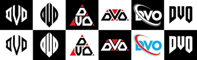 DVO letter logo design in six style DVO polygon circle triangle hexagon flat and simple style with black and white color variation letter logo set in one artboard DVO minimalist and classic logo