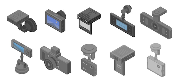 Vector dvr-geplaatste pictogrammen, isometrische stijl