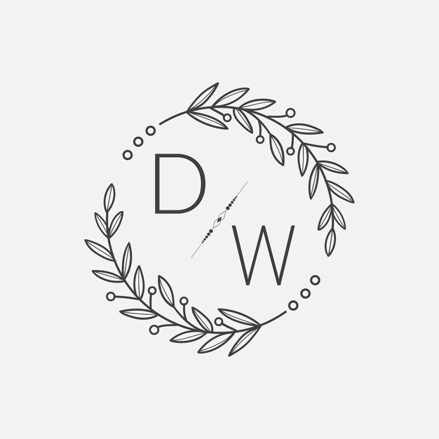 DW initiële monogram bruiloft met creatieve cirkellijn