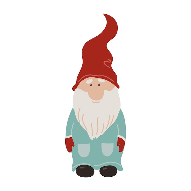 Dwarf gnome or Christmas Elf Hand drawn winter illustration