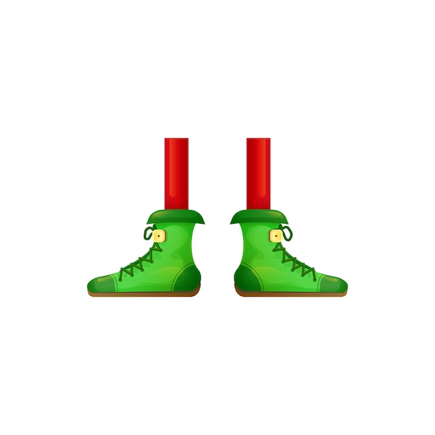 Dwarf gnome or elf fairy legs isolated foot limbs elements vector elvish boots carnival costume clothing spring fest holiday shoes design cute funny feet in red stocking green shoes with laces