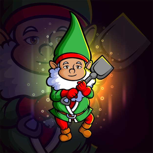 Vector the dwarf is holding the shovel esport logo design of illustration