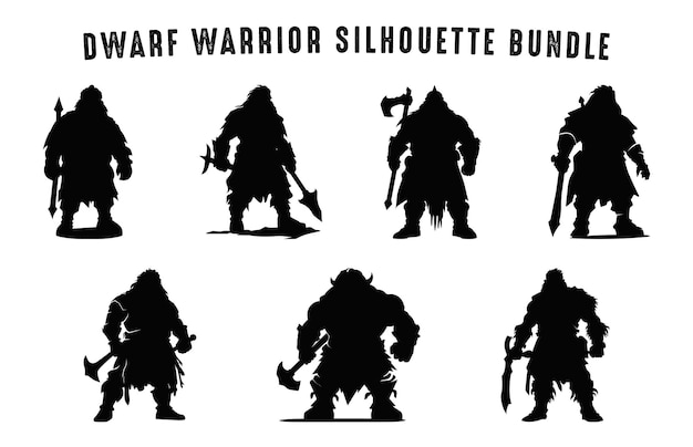 Vector dwarf warrior silhouette vector bundle dwarf with axe black silhouettes clipart set
