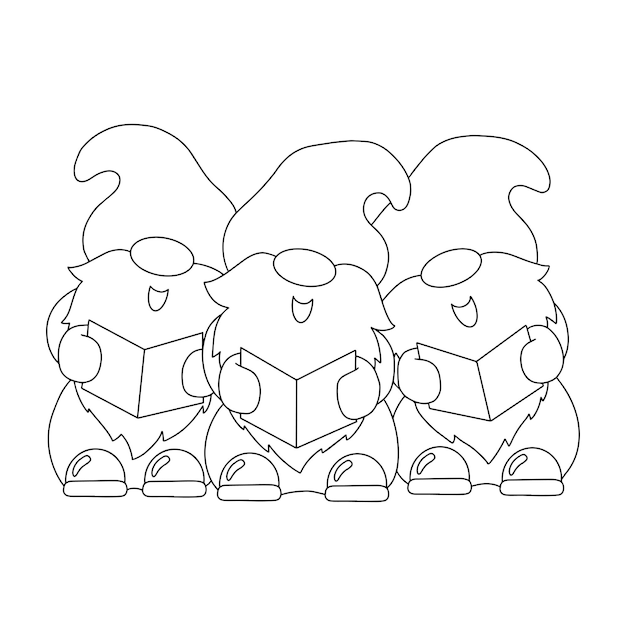 The dwarfs are singing Christmas carols Coloring book page for kids