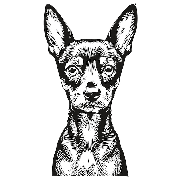 Dwergpinscher hond geïsoleerde tekening op witte achtergrond hoofd huisdier lijn illustratie schets tekening