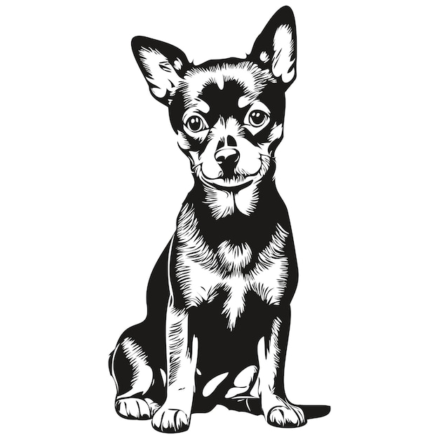 Dwergpinscher hond realistische potloodtekening in vectorlijnkunstillustratie van hondgezicht zwart-wit realistisch rashuisdier